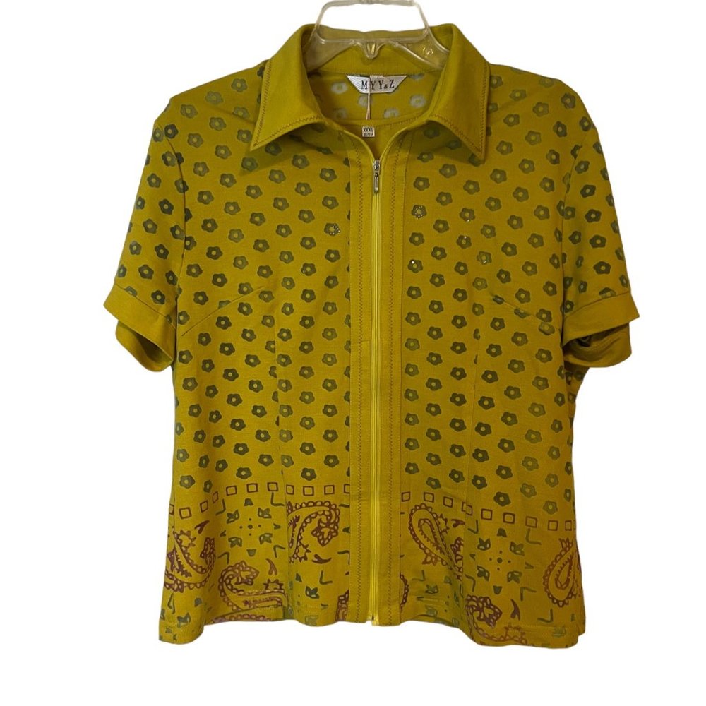 Blouse Zippered & Tank Top Set of 2 Womens 12 Mustard Short Sleeve M y Y & Z NEW